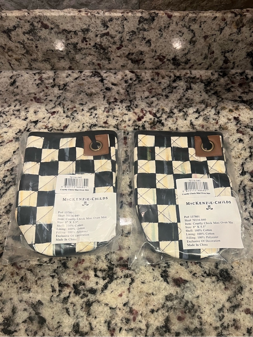 MacKenzie-Childs Courtly Check Mini Oven Mitts. Set of 2. New in packages.